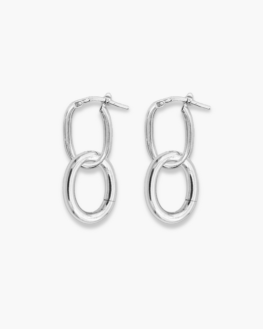 Infinite Oval Clasp Hoops Pair Silver