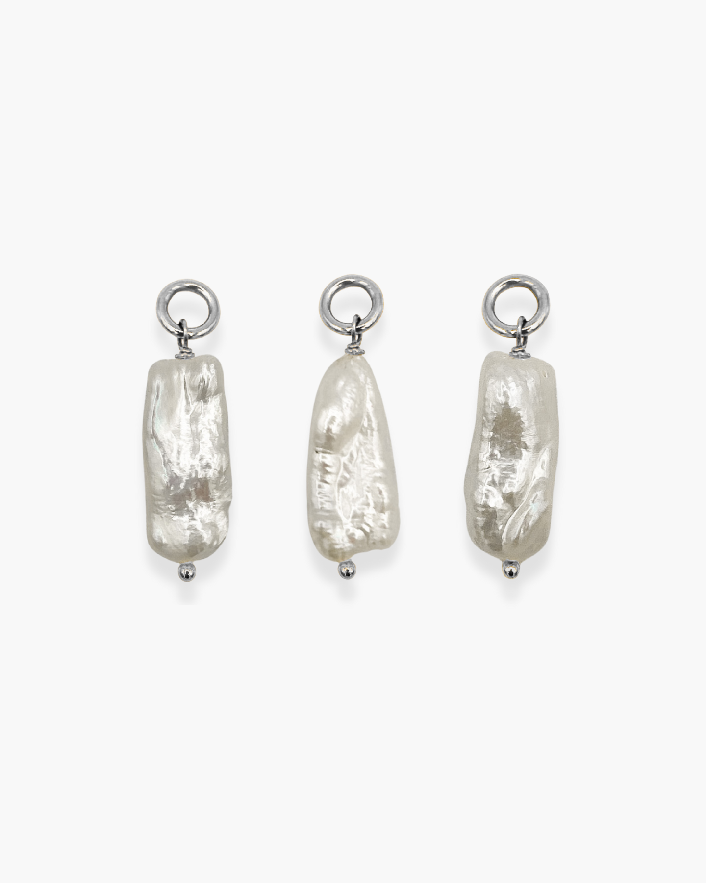 Oval Long Pearl Earring Set Silver