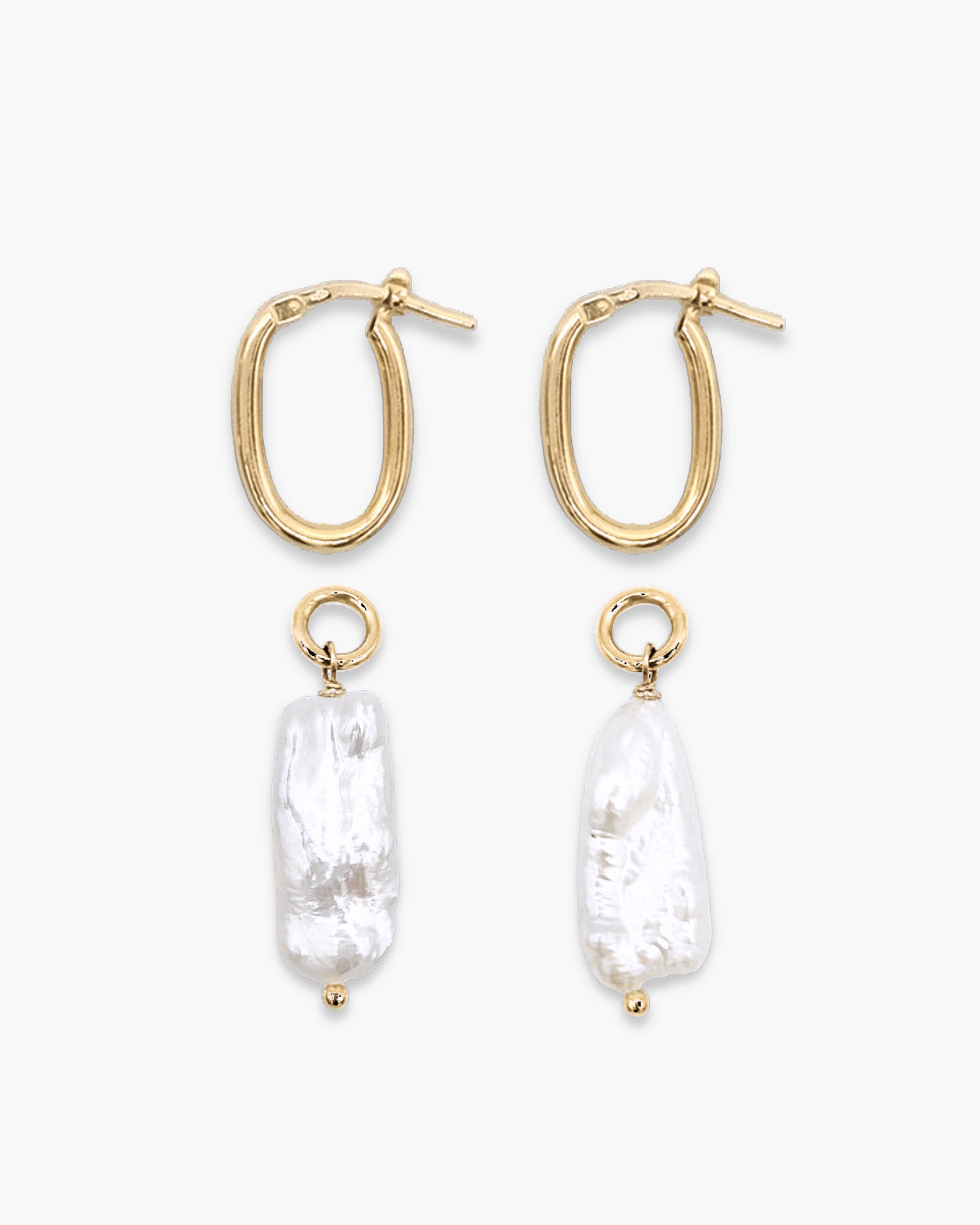 Oval Long Pearl Earring Set Gold