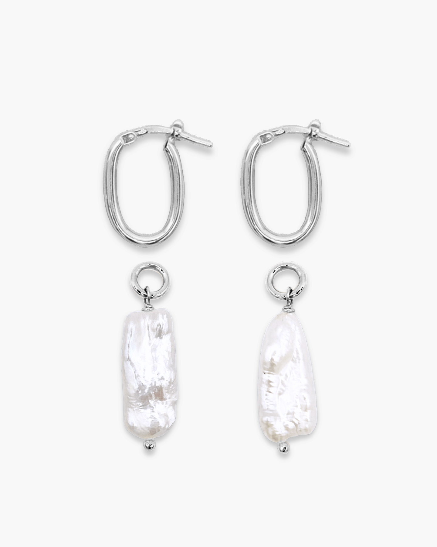 Oval Long Pearl Earring Set Silver