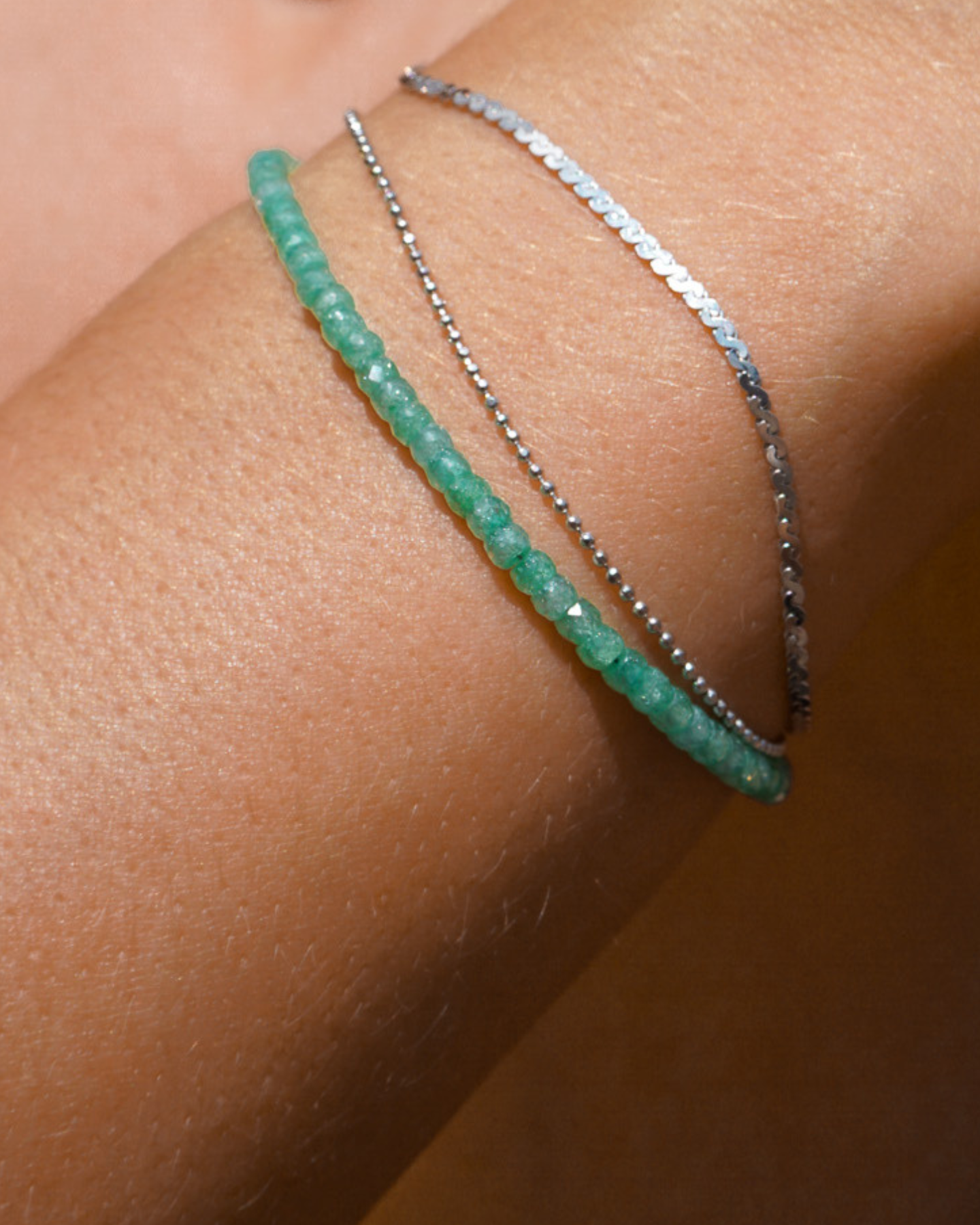 Mint Green Beaded Bracelet Silver
