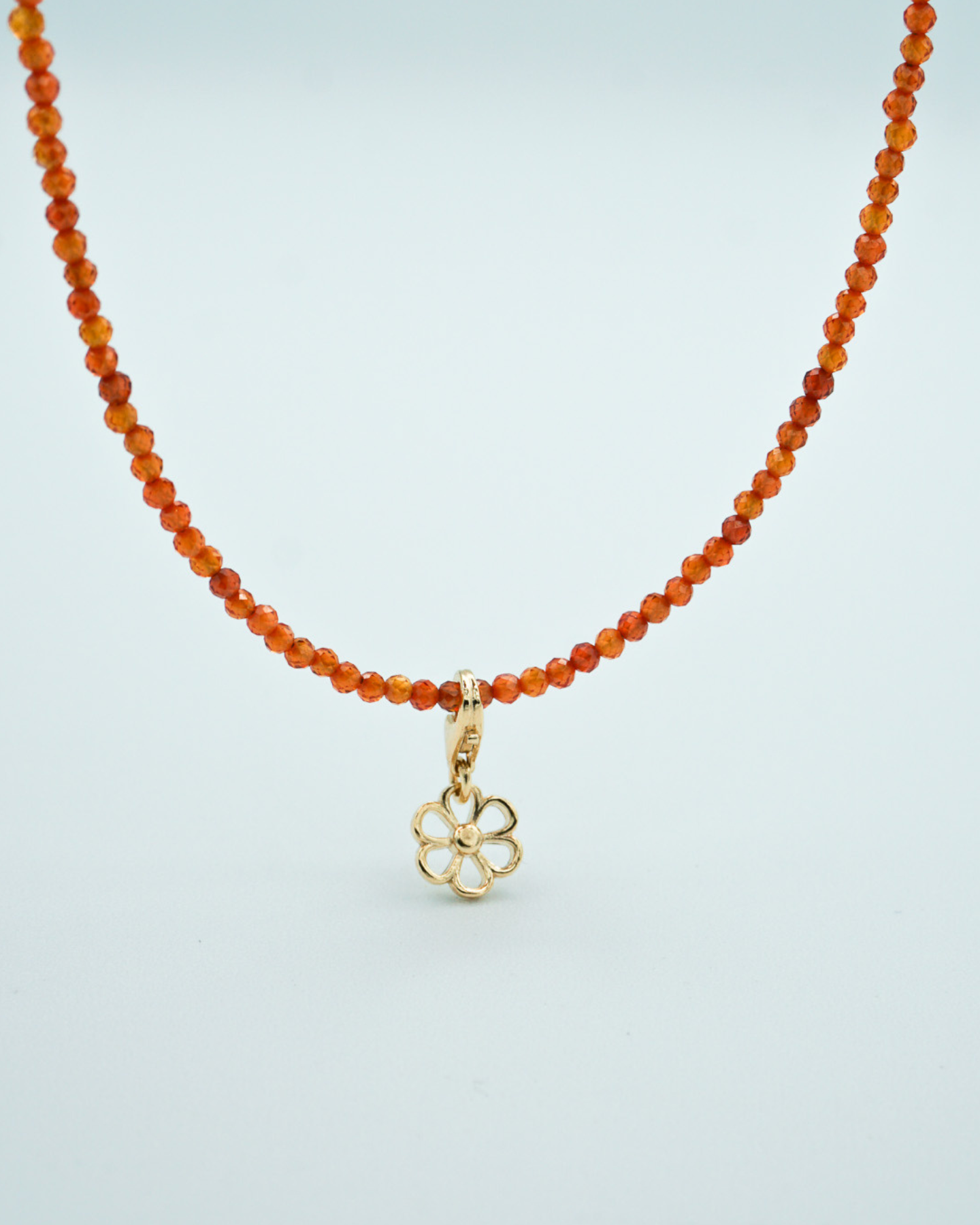 Orange Beaded Necklace Silver