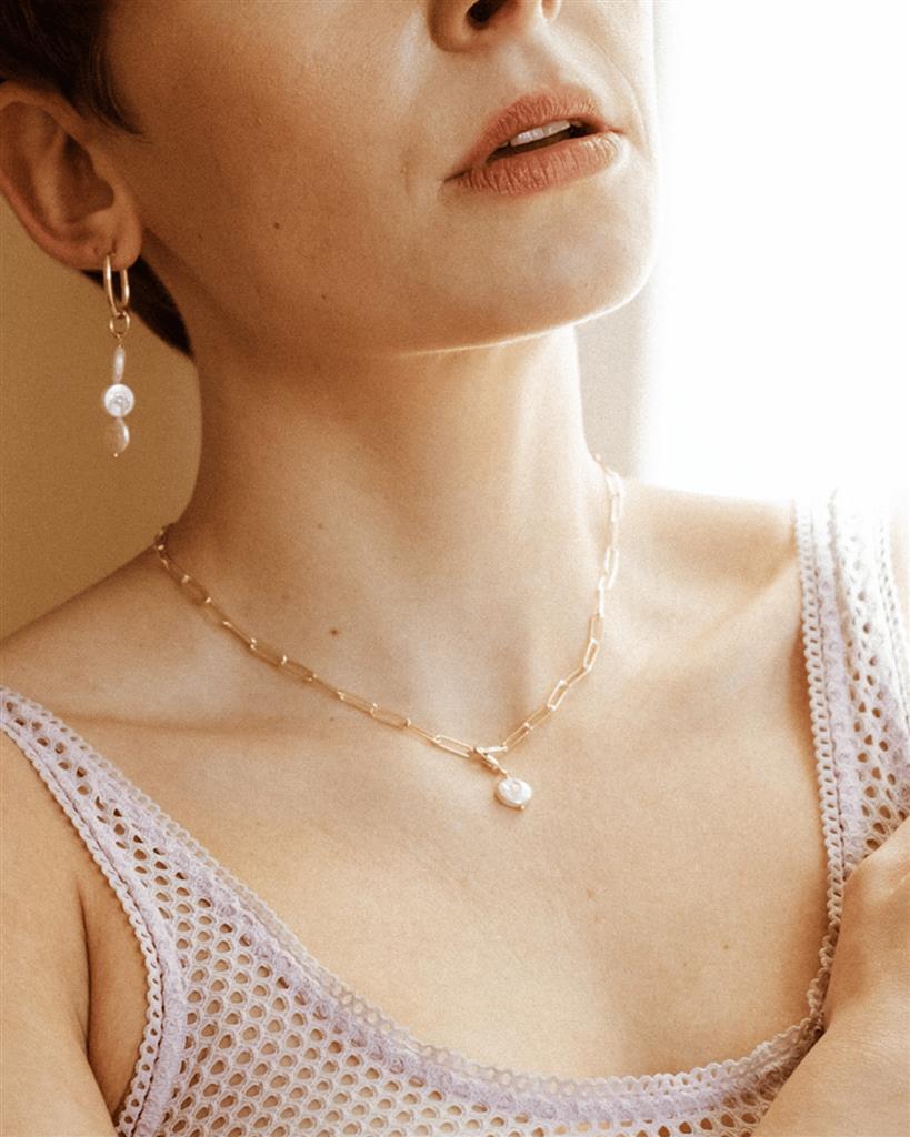 Pancake Pearl Necklace Charm Silver