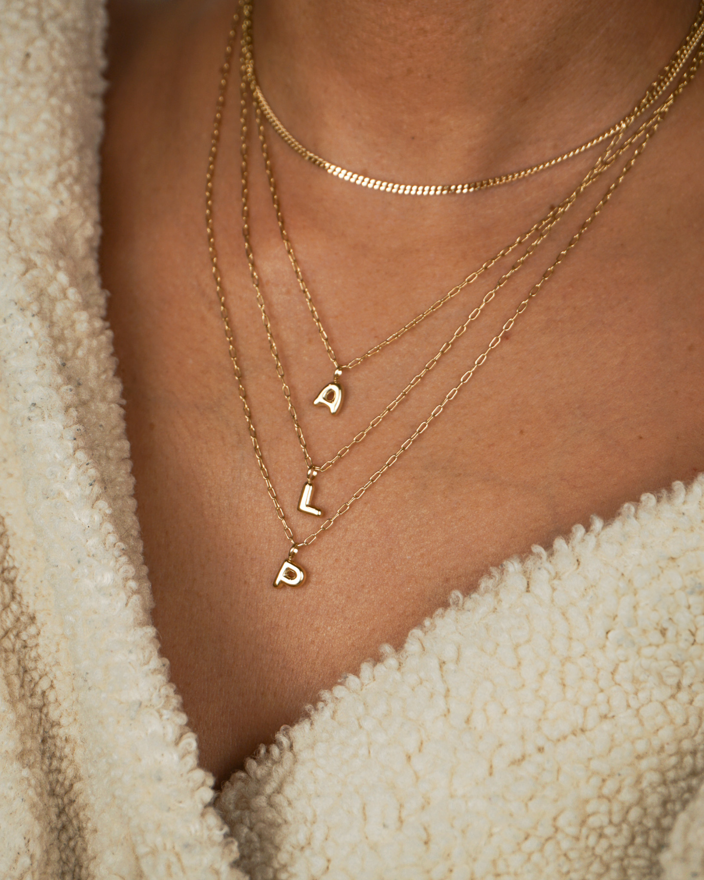 Tiny Puffed Up Letter Charm Gold