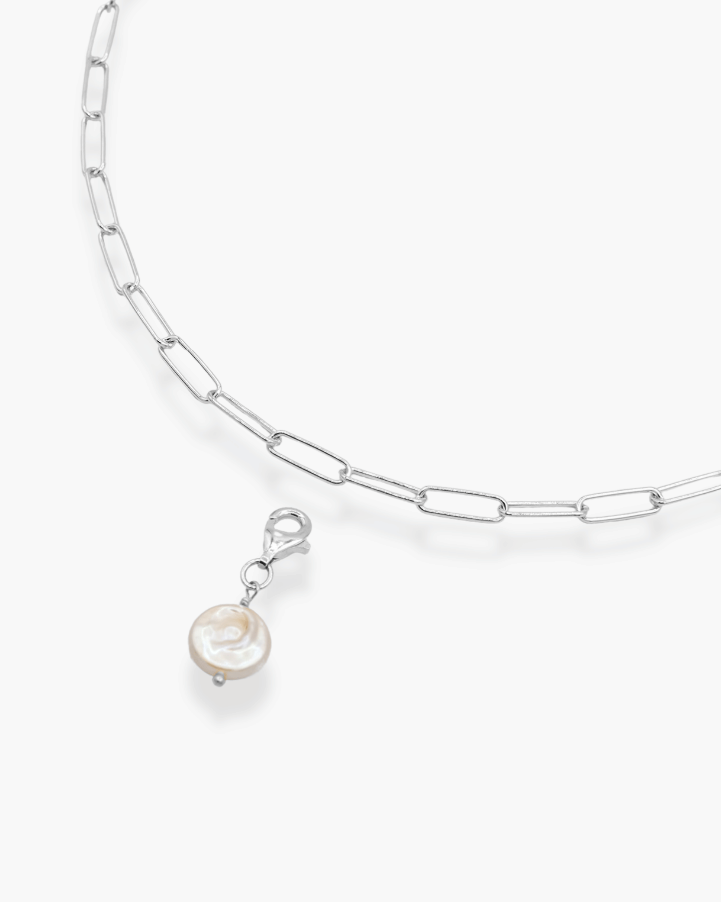 Pancake Pearl Necklace Charm Silver