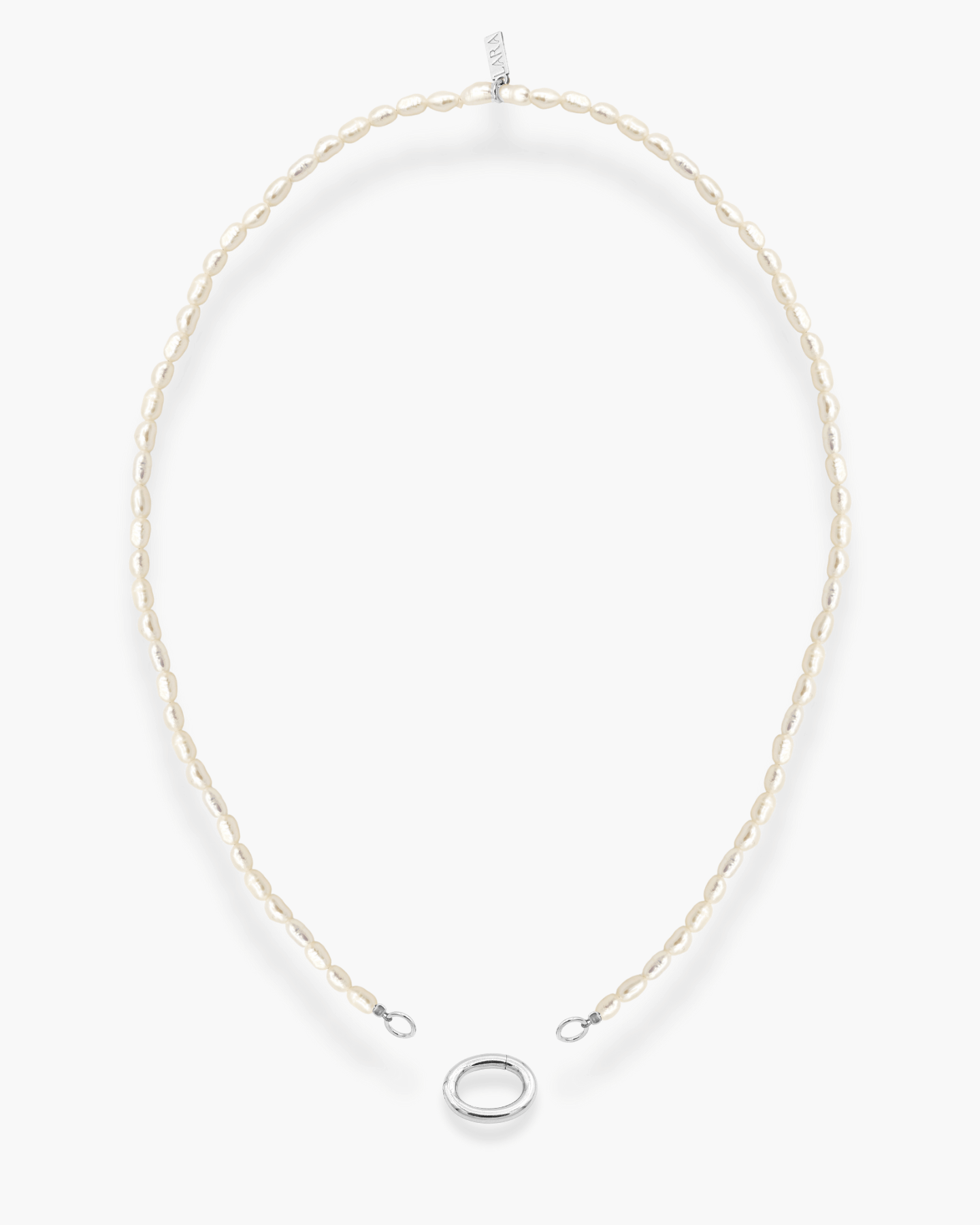 Oval Front Clasp Pearl Necklace Silver