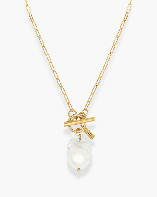 Baroque Pearl Toggle Necklace Gold