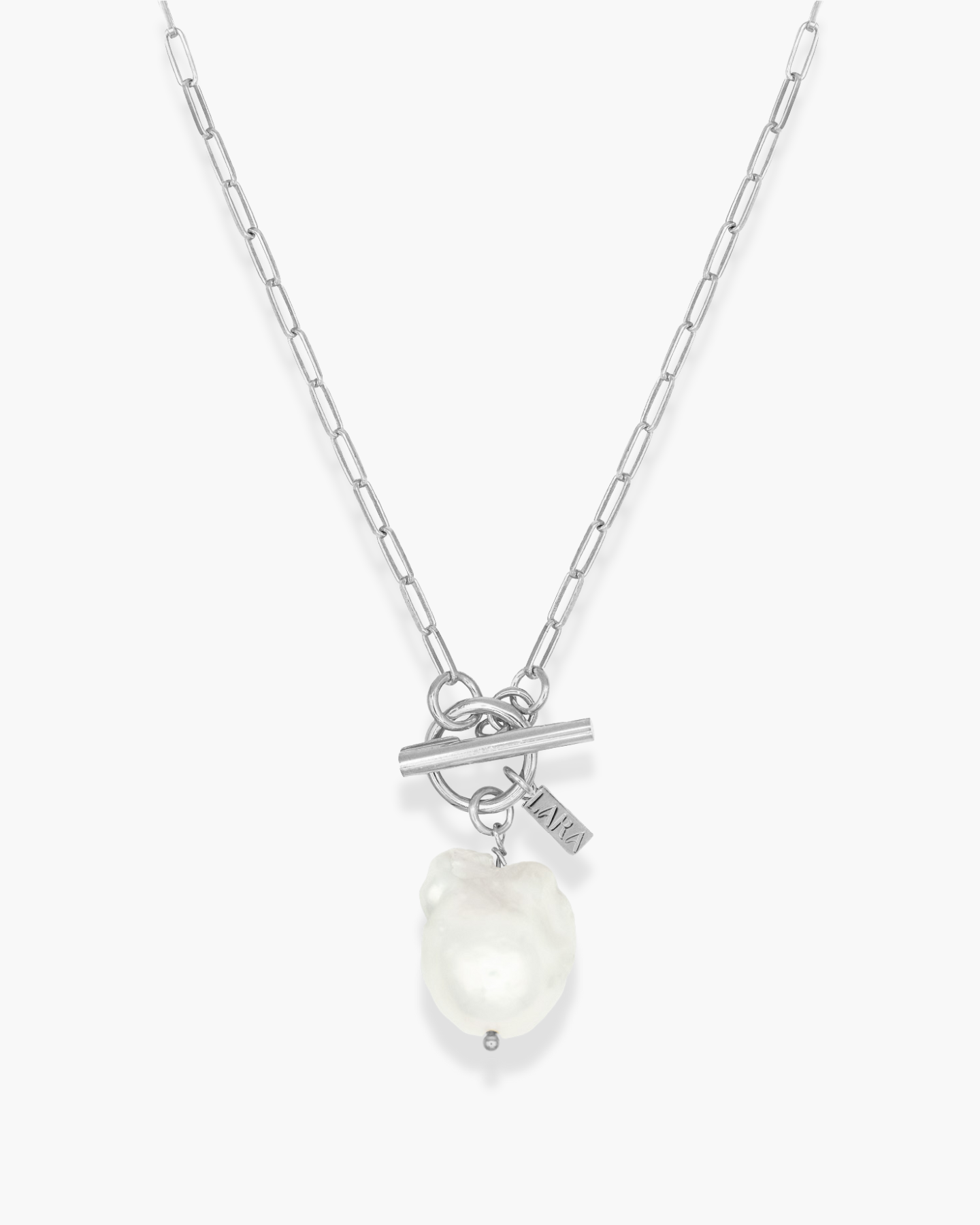 Baroque Pearl Toggle Necklace Silver