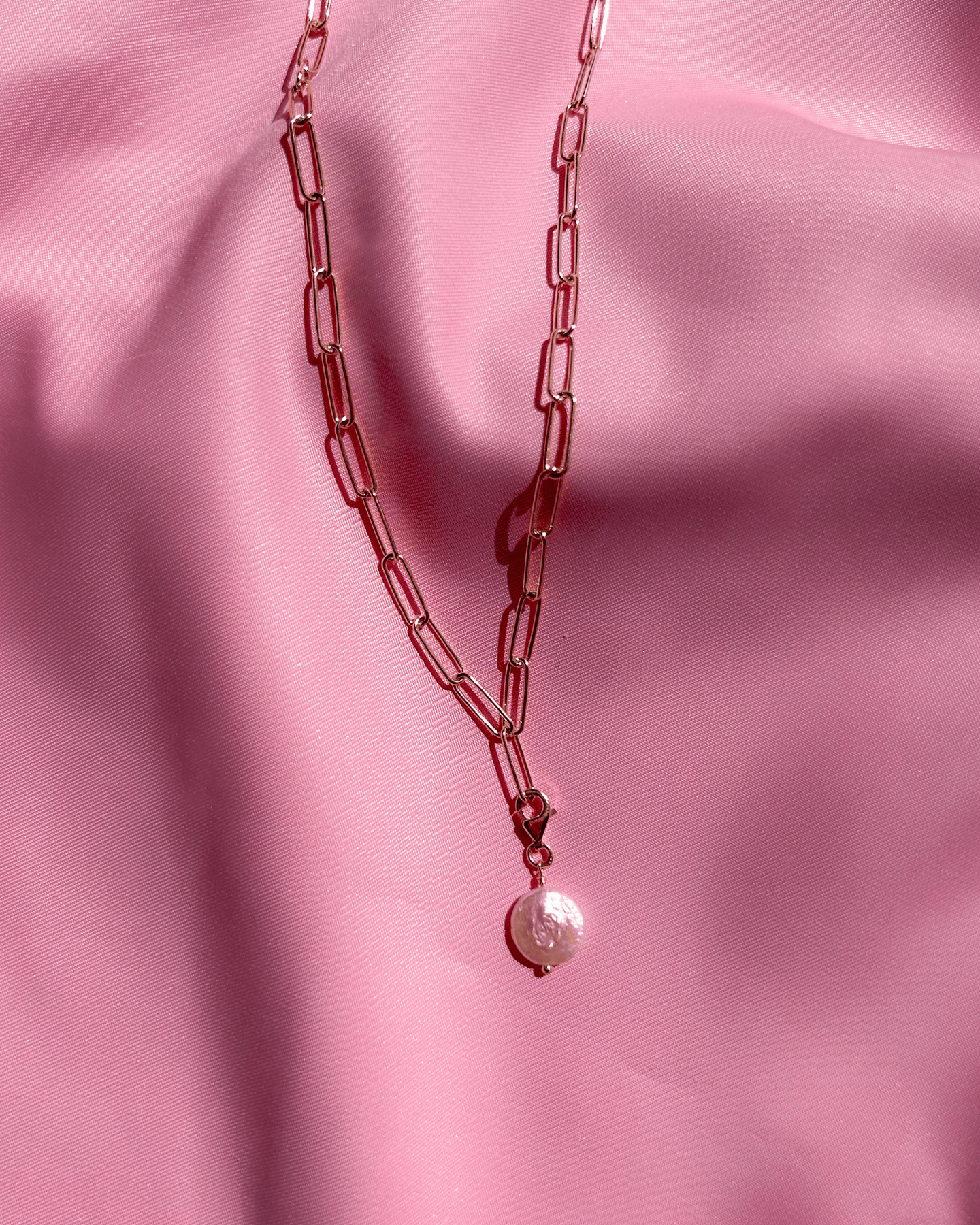 Pancake Pearl Necklace Charm Gold