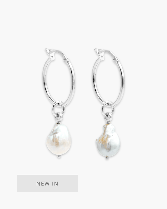 Baby Baroque Pearl Hoop Set Silver