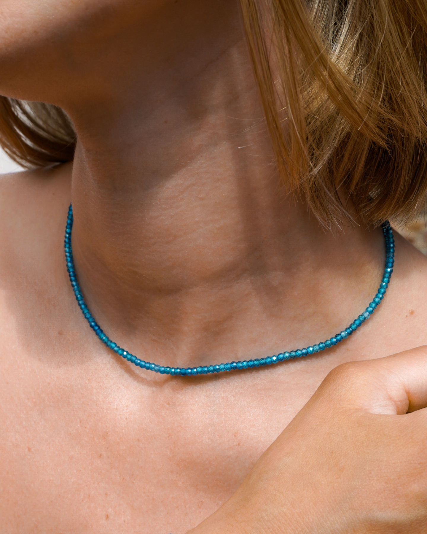 Ocean Blue Beaded Necklace Gold