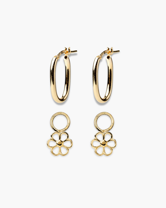 Pretty Blossom Oval Hoop Set Gold