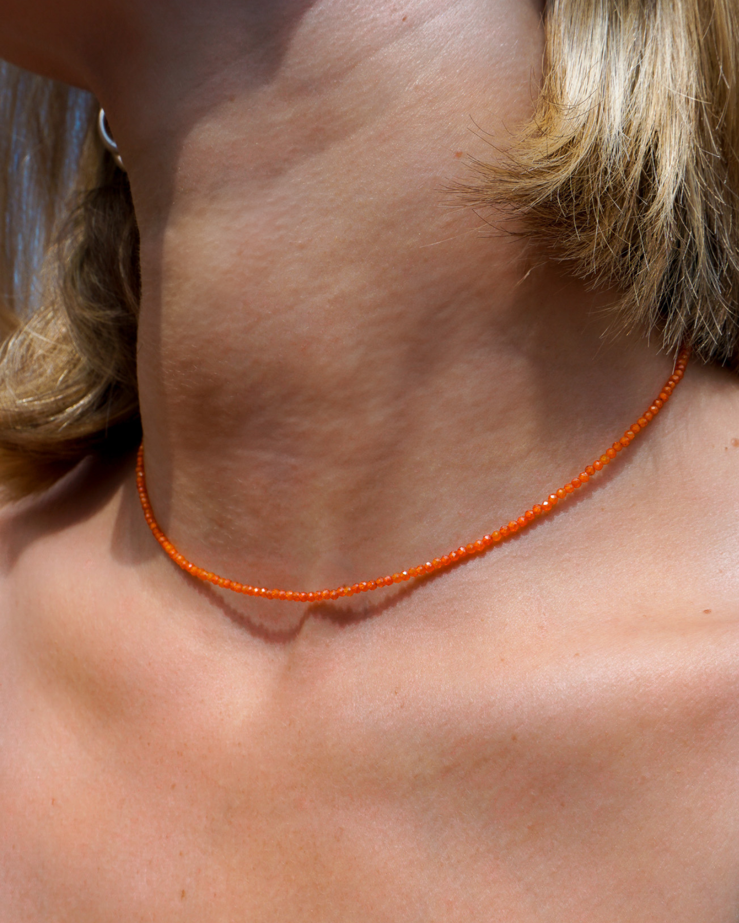Orange Beaded Necklace Silver