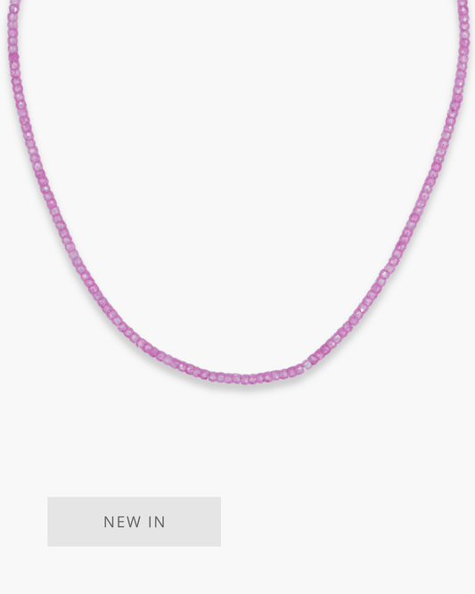 Purpley Pink Beaded Necklace Gold