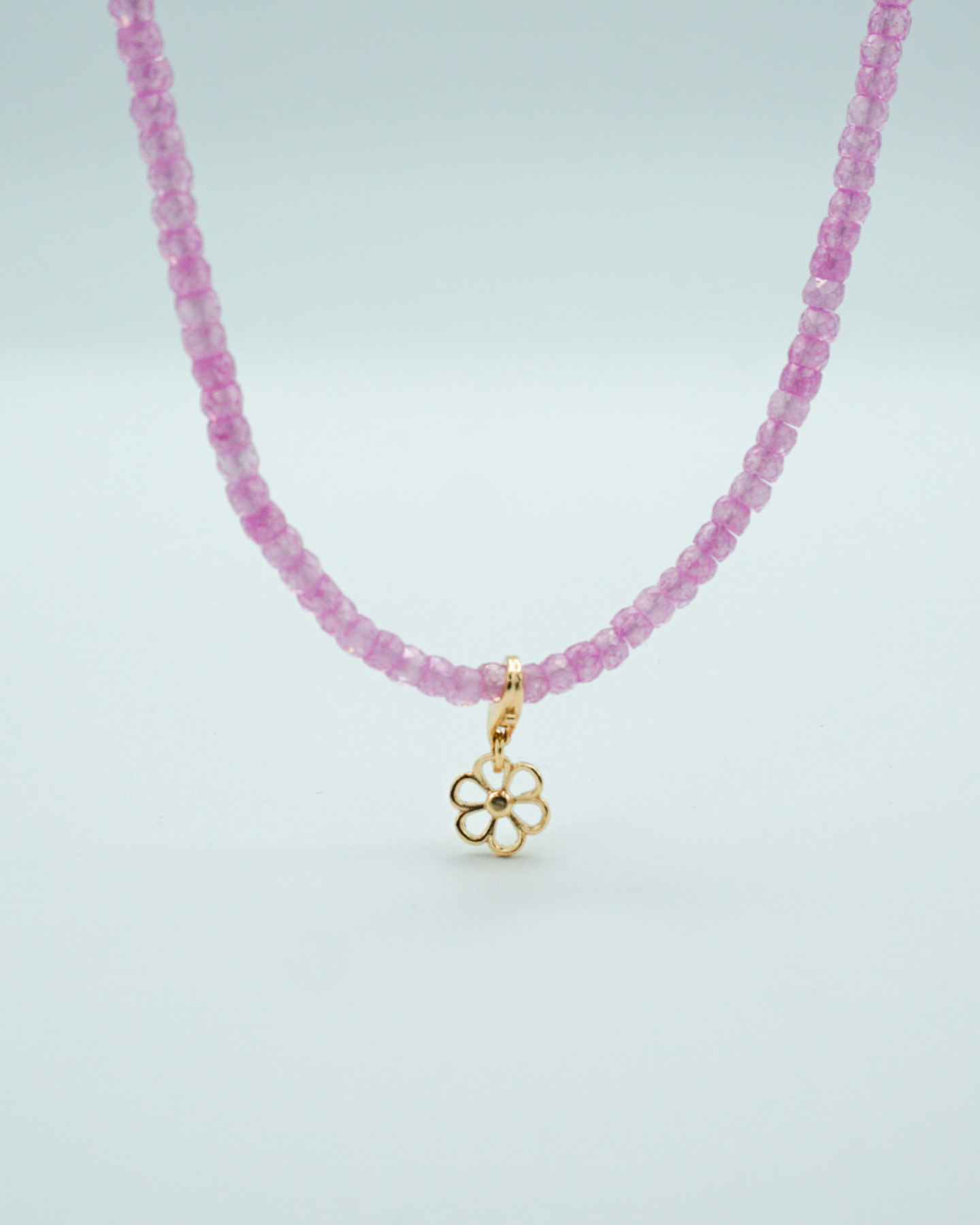 Purpley Pink Beaded Necklace Silver