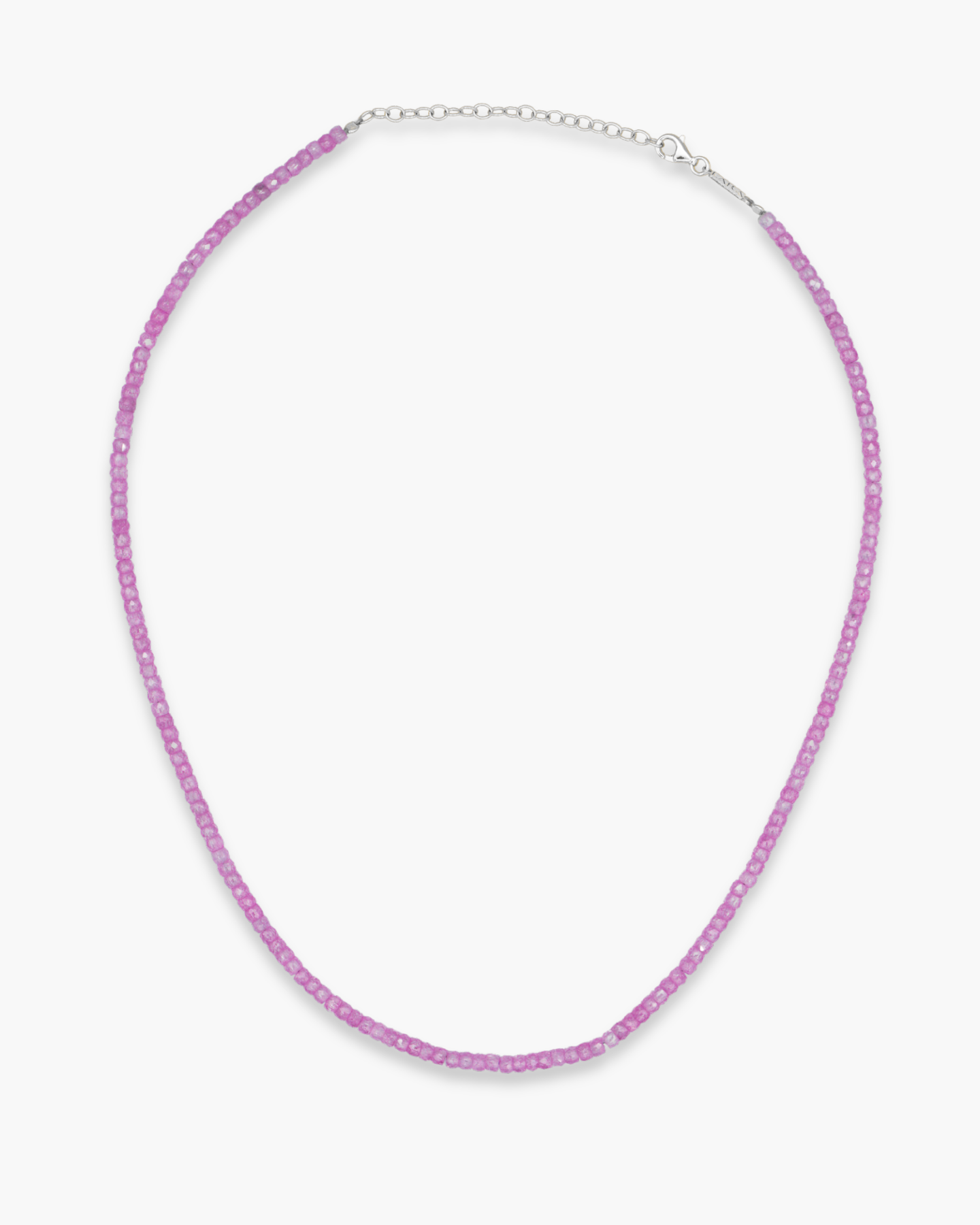 Purpley Pink Beaded Necklace Silver