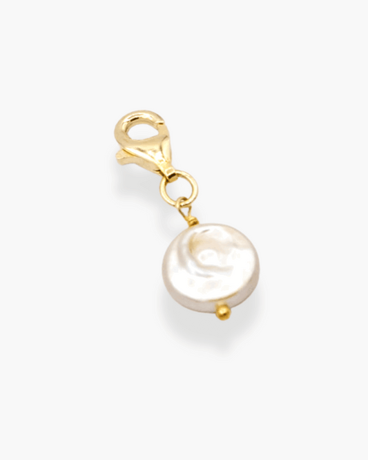 Pancake Pearl Necklace Charm Gold